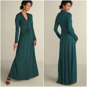 |NWT| SOFT SURROUNDINGS Long Sleeve Twist-Front Lagia Maxi Dress Atlantic Deep
